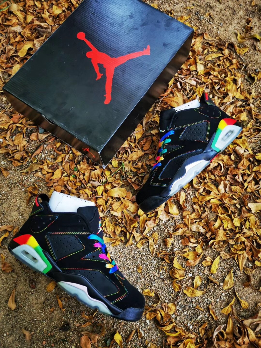 2019 Women Air Jordan 6 Low Black Rainbow Colorful Shoes